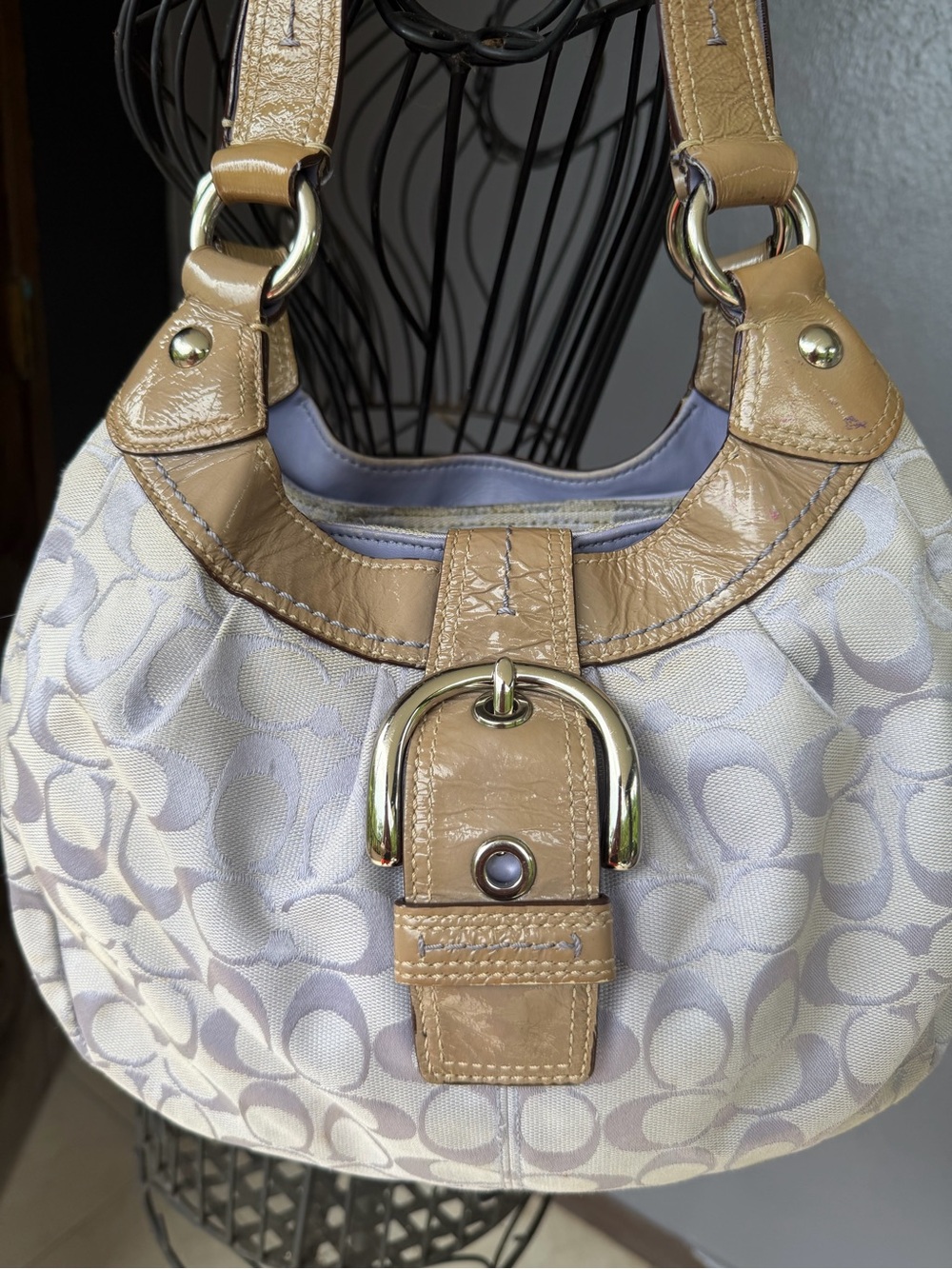 Coach Taupe and Lavanda Signature Hobo Shoulder Bag